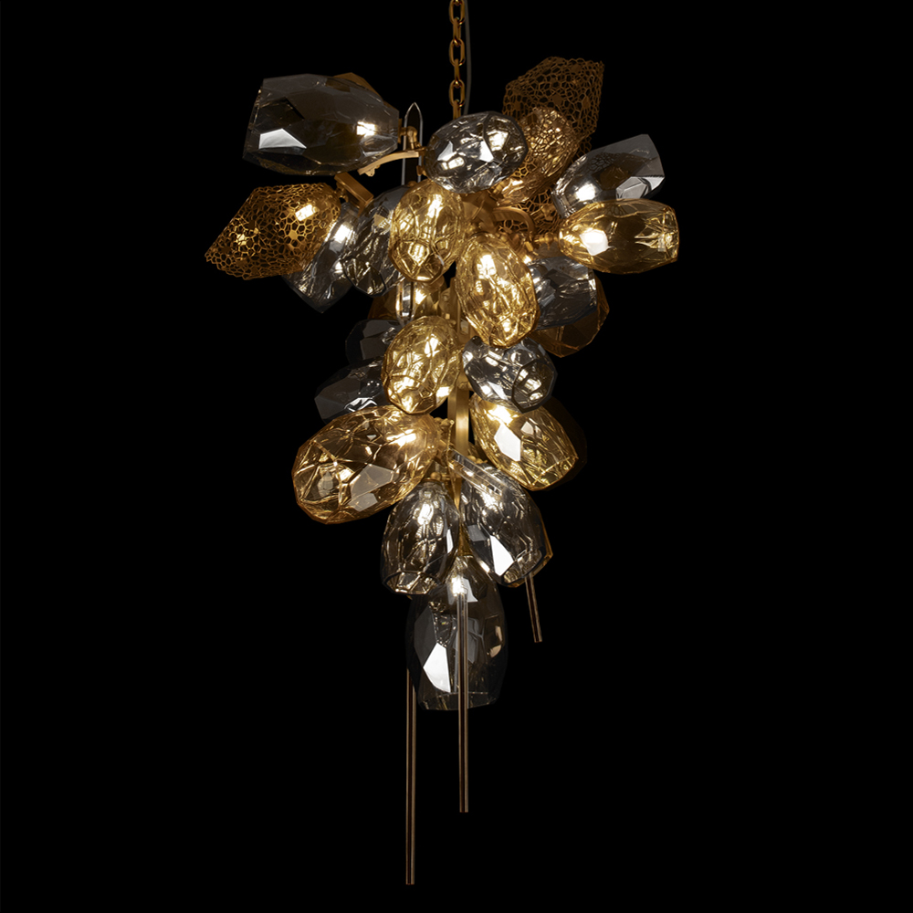 Люстра подвесная вытянутой формы с плафонами из стекла и металла с двумя вертикальными подвесками Gilded Mirage