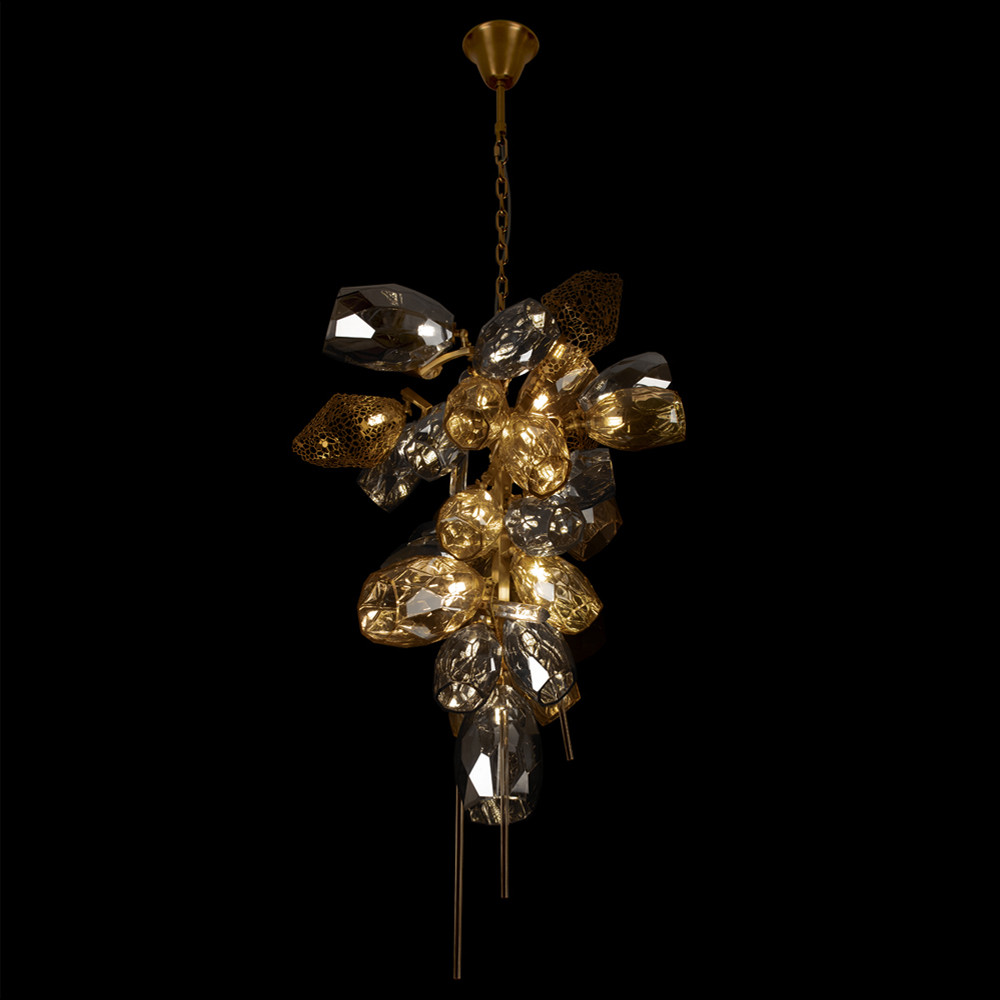 Люстра подвесная вытянутой формы с плафонами из стекла и металла с двумя вертикальными подвесками Gilded Mirage