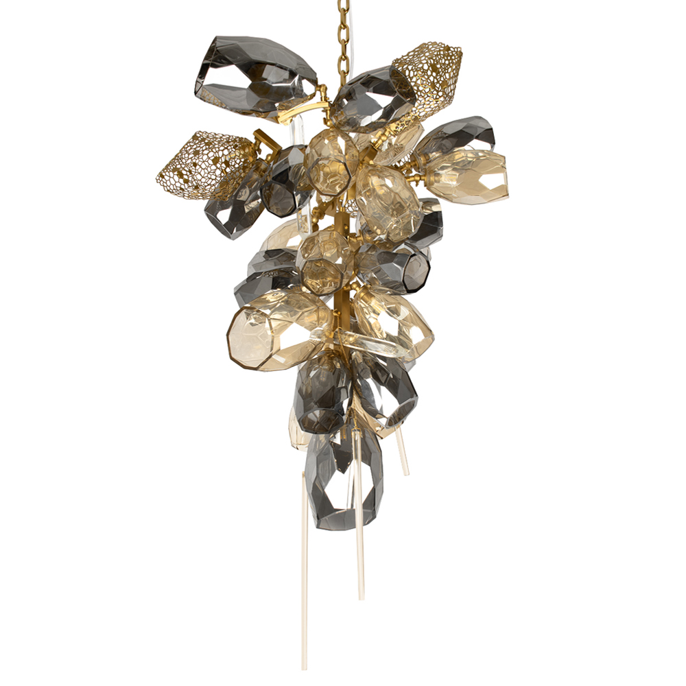 Люстра подвесная вытянутой формы с плафонами из стекла и металла с двумя вертикальными подвесками Gilded Mirage