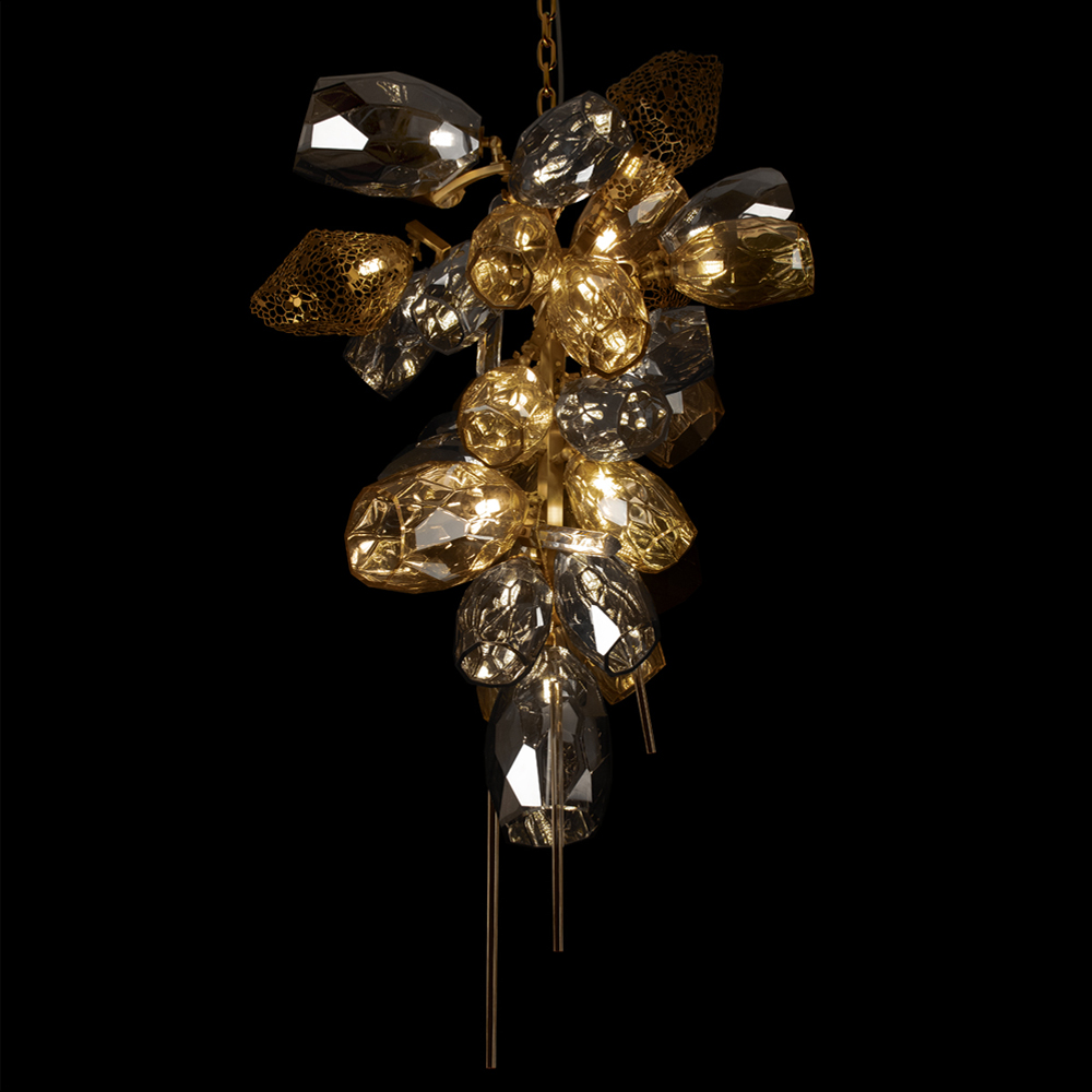 Люстра подвесная вытянутой формы с плафонами из стекла и металла с двумя вертикальными подвесками Gilded Mirage