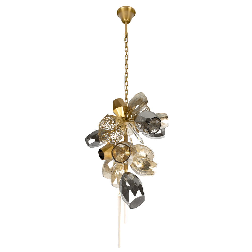 Люстра подвесная вытянутой формы с плафонами из стекла и металла с тремя вертикальными подвесками Gilded Mirage