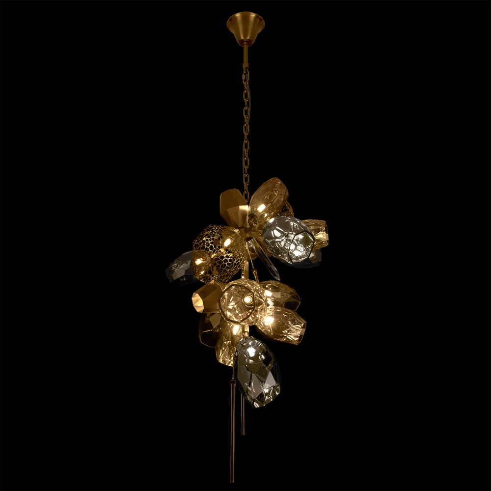 Люстра подвесная вытянутой формы с плафонами из стекла и металла с тремя вертикальными подвесками Gilded Mirage