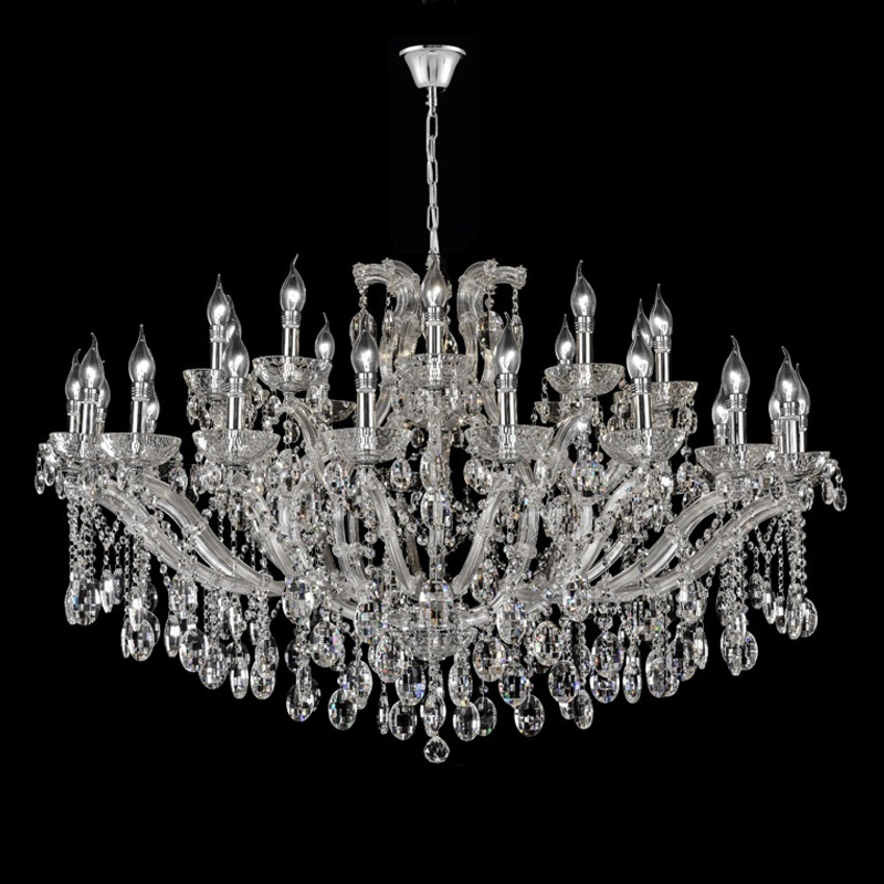 Люстра подвесная двухъярусная с 30-ю лампочками и прозрачными хрустальными подвесками на хромированном основании Crystal lamps
