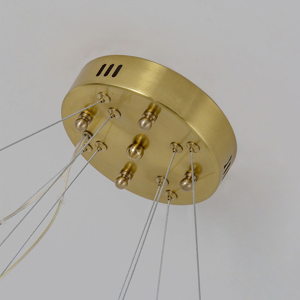 Люстра подвесная двухъярусная с золотистымыми кольцами и прозрачными стеклянными элементами Ring Horizontal