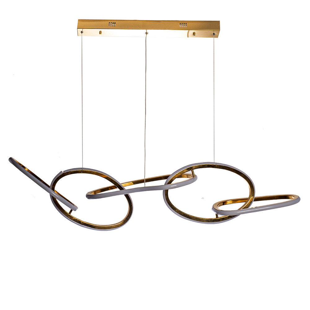 Люстра подвесная золотая в форме изогнутых колец Curved Rings