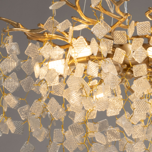 Люстра подвесная золотого цвета с декоративными ветвями и прозрачными рельефными подвесками FAIRYTREE Light