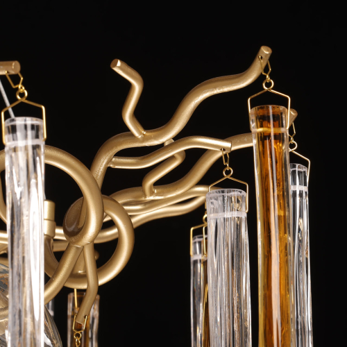 Люстра подвесная золотого цвета с разветвленными ветвями и прозрачными стеклянными подвесками Droplet Chandelier