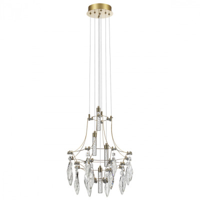 Люстра подвесная из металла с хрустальными подвесками прозрачного цвета Quasar 41