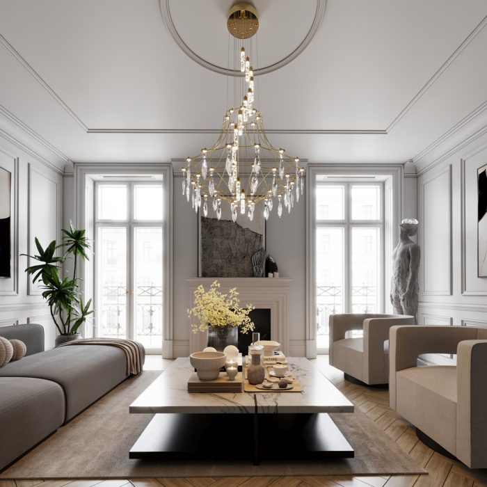 Люстра подвесная из металла с хрустальными прозрачными подвесками Quasar 81