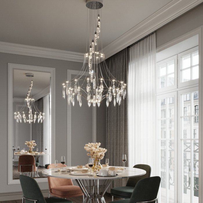 Люстра подвесная из металла с хрустальными прозрачными подвесками Quasar 81