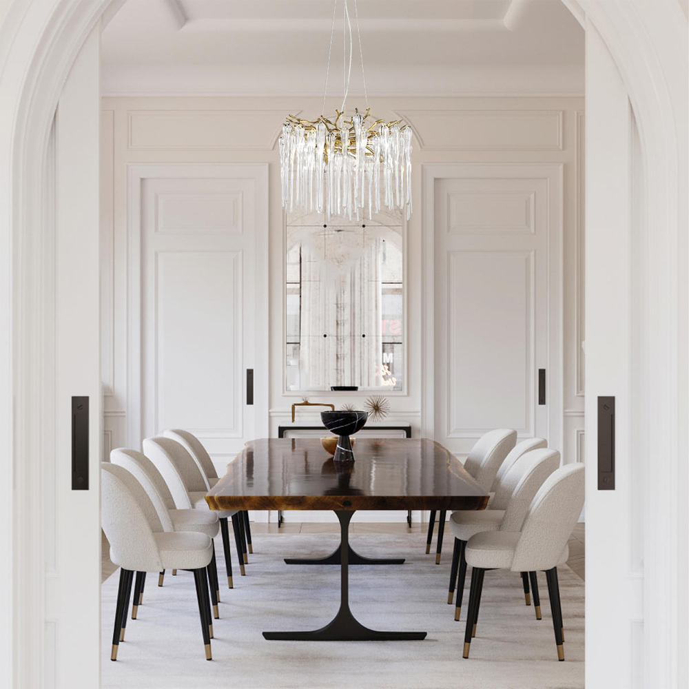 Люстра подвесная круглая в виде ветвей деревьев бронзового цвета с прозрачными подвесками-каплями Droplet Chandelier