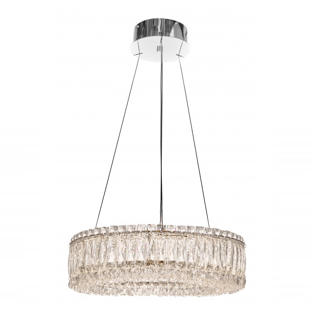 Люстра подвесная круглая из прозрачного хрусталя с корпусом из металла цвета хром Selfsufficient