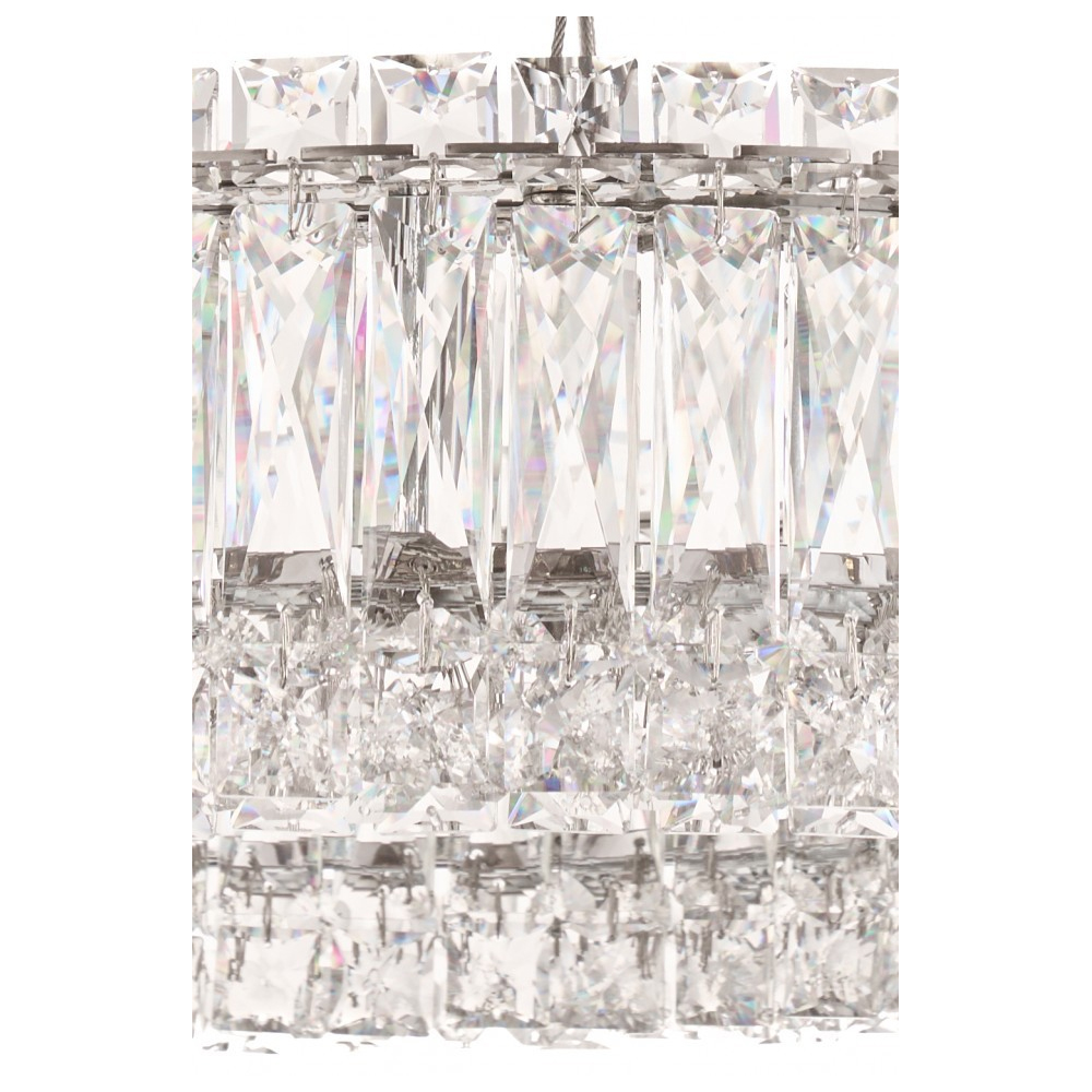 Люстра подвесная круглая из прозрачного хрусталя с корпусом из металла цвета хром Selfsufficient