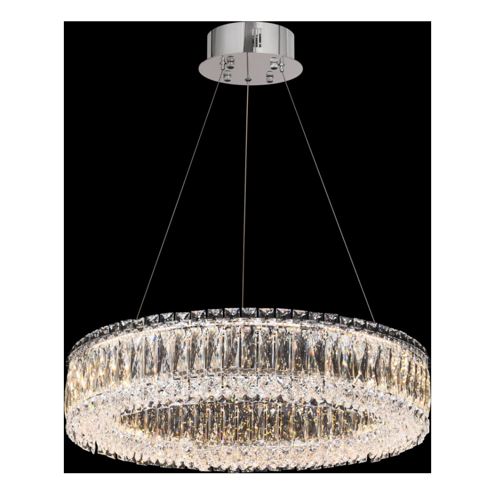 Люстра подвесная круглая из прозрачного хрусталя с корпусом из металла цвета хром Selfsufficient