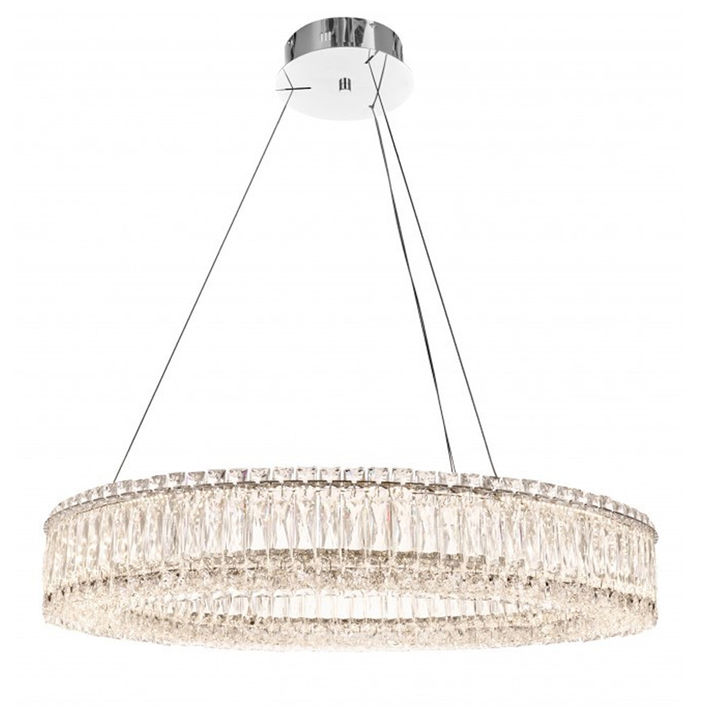 Люстра подвесная круглая из прозрачного хрусталя с корпусом из металла цвета хром Selfsufficient
