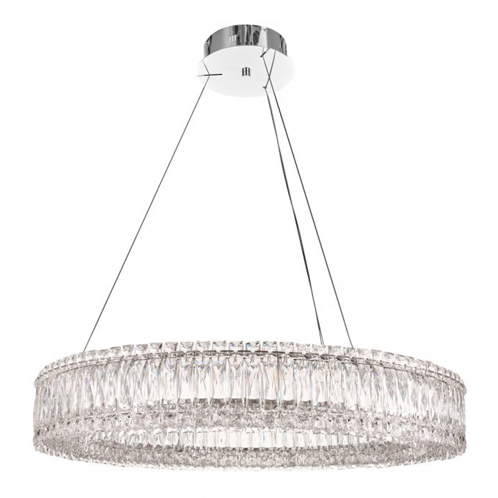 Люстра подвесная круглая из прозрачного хрусталя с корпусом из металла цвета хром Selfsufficient
