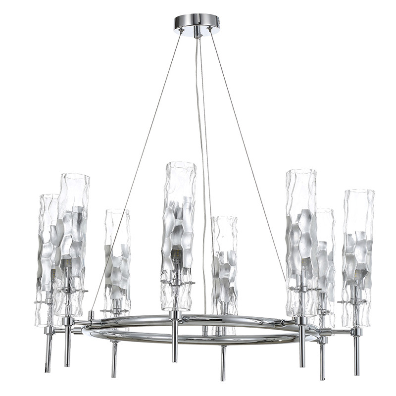 Люстра подвесная круглая с 8-ю цилиндрическими плафонами из стекла LIAISON