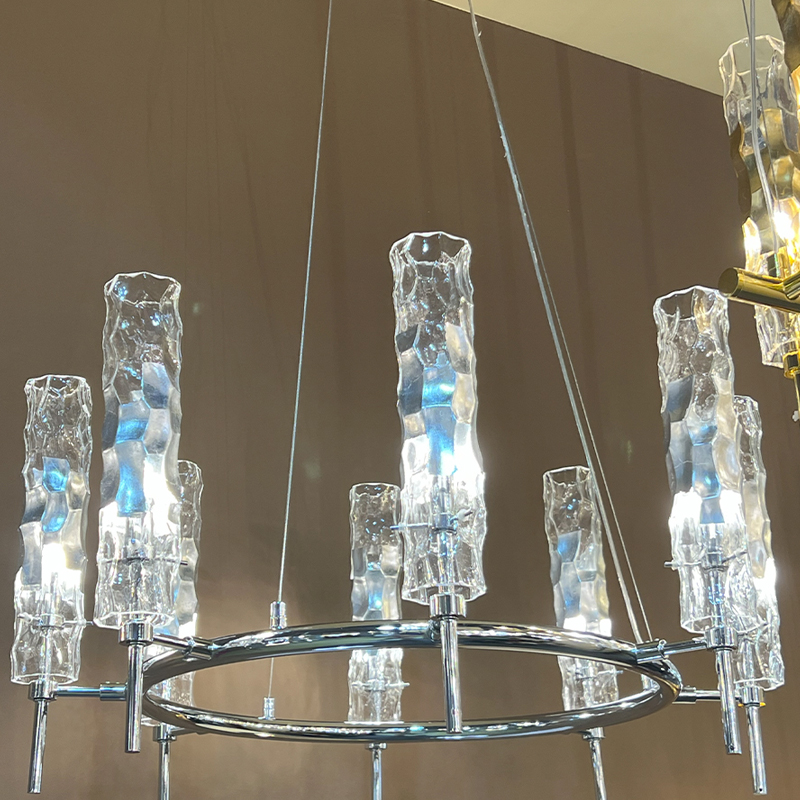 Люстра подвесная круглая с 8-ю цилиндрическими плафонами из стекла LIAISON