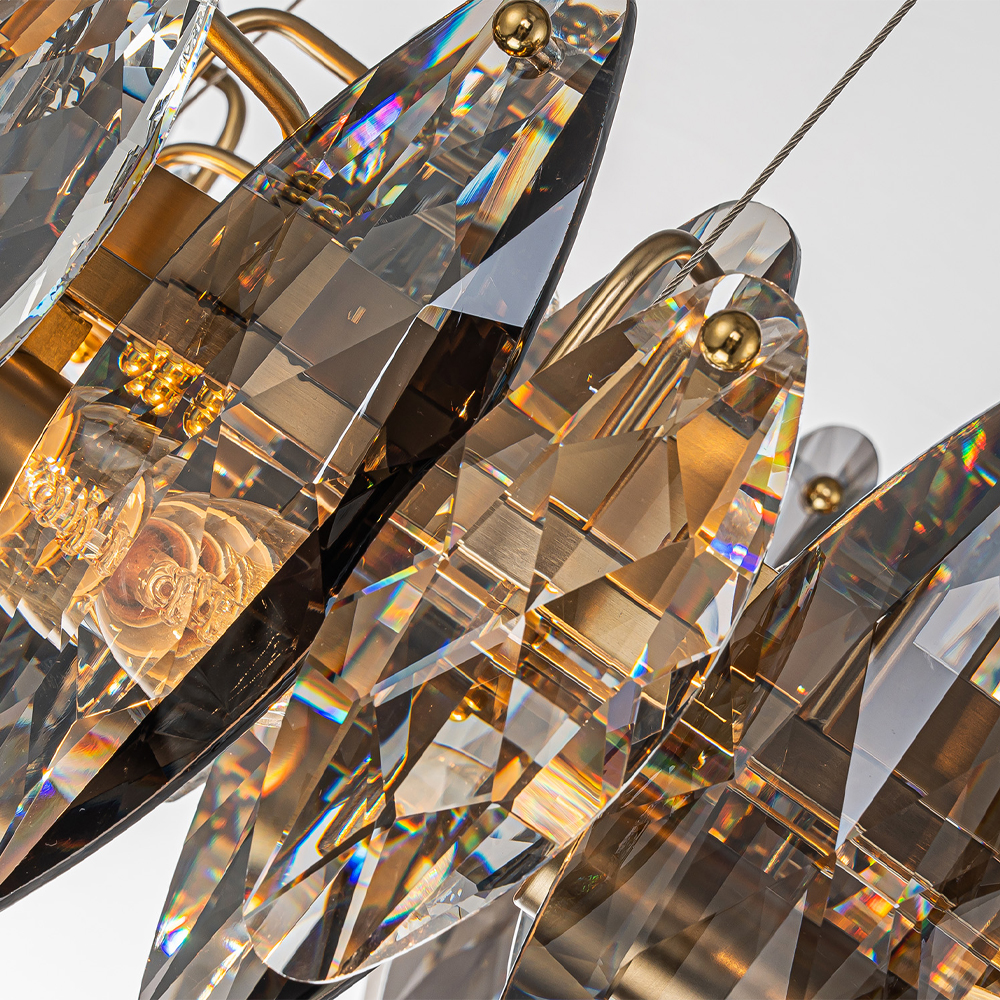 Люстра подвесная круглая с овальными подвесками из стекла дымчатого цвета Harlow Crystal Round