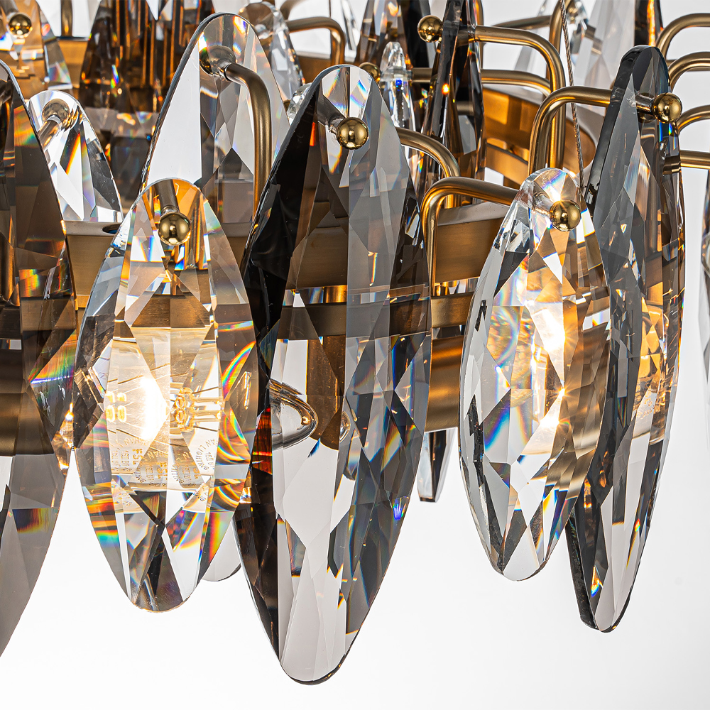 Люстра подвесная круглая с овальными подвесками из стекла дымчатого цвета Harlow Crystal Round