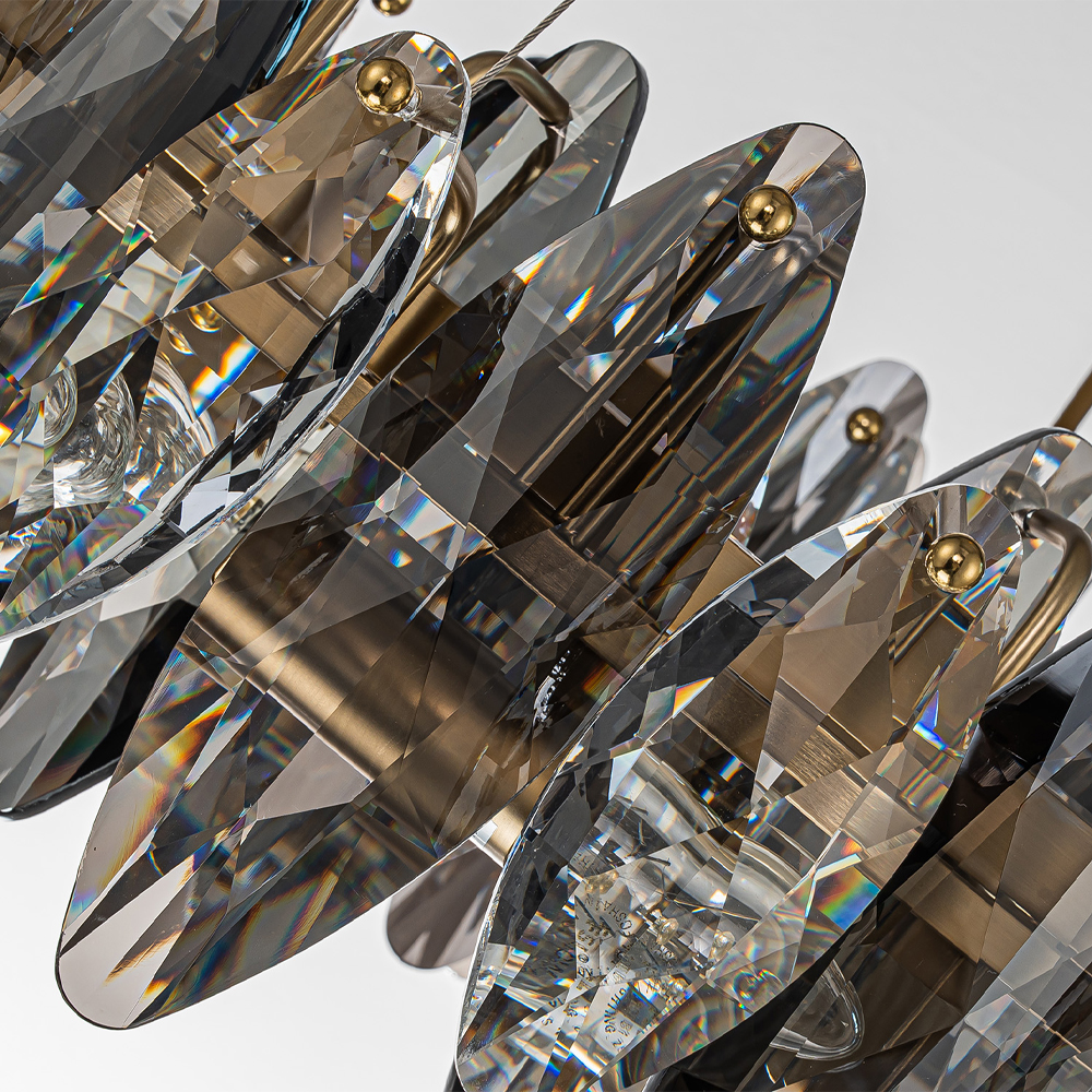 Люстра подвесная круглая с овальными подвесками из стекла дымчатого цвета Harlow Crystal Round