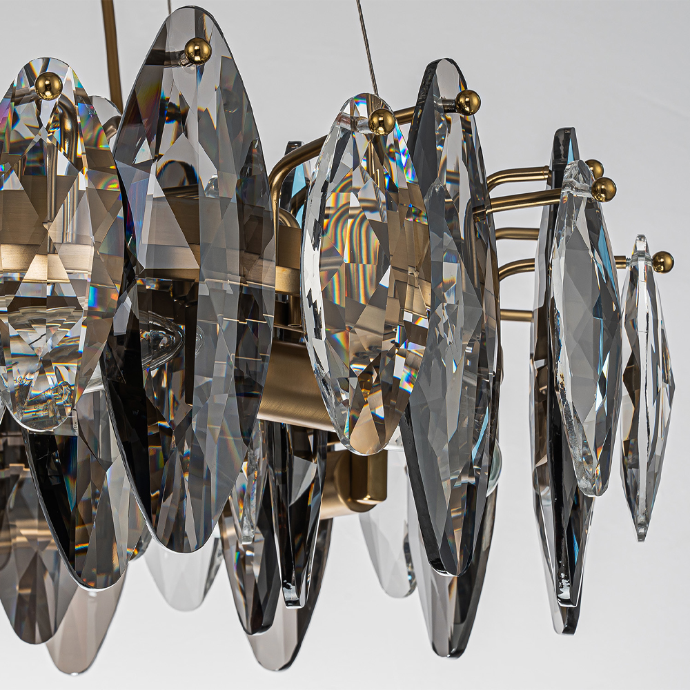 Люстра подвесная круглая с овальными подвесками из стекла дымчатого цвета Harlow Crystal Round