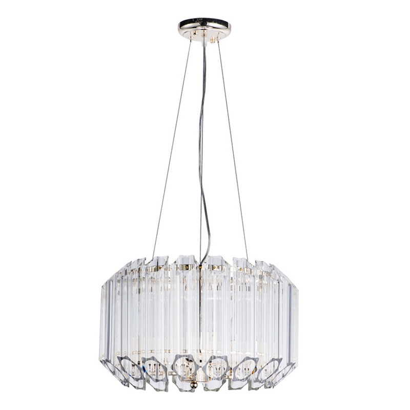 Люстра подвесная круглая с прозрачными хрустальными трубками и золотистым каркасом Диаметр 44 см Hexagon Tube Light