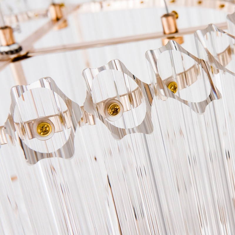 Люстра подвесная круглая с прозрачными хрустальными трубками и золотистым каркасом Диаметр 44 см Hexagon Tube Light