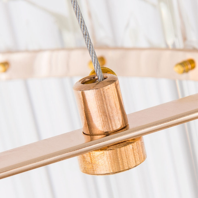 Люстра подвесная круглая с прозрачными хрустальными трубками и золотистым каркасом Диаметр 44 см Hexagon Tube Light