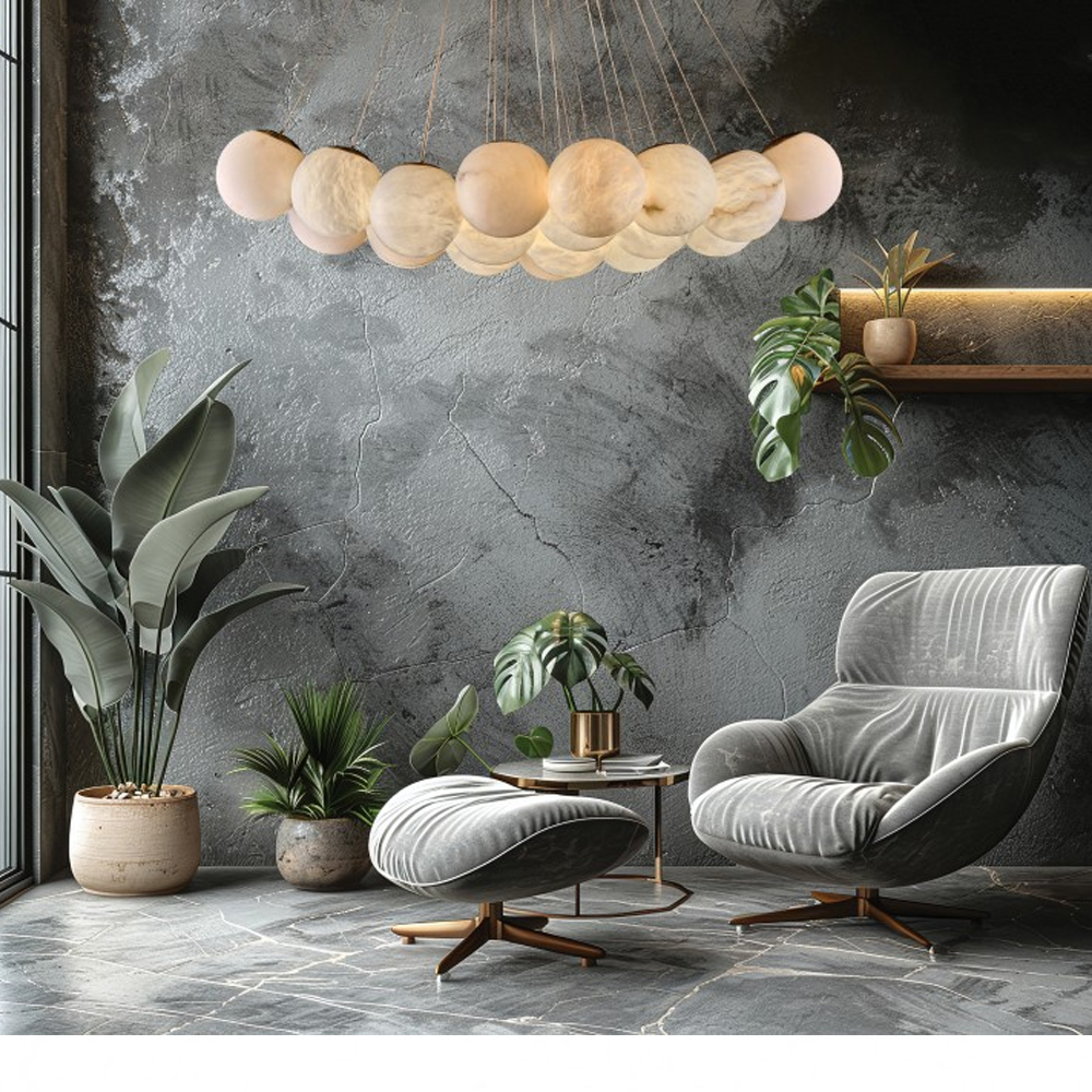 Люстра подвесная круглая с сферическими плафонами из натурального камня Glowing Spheres