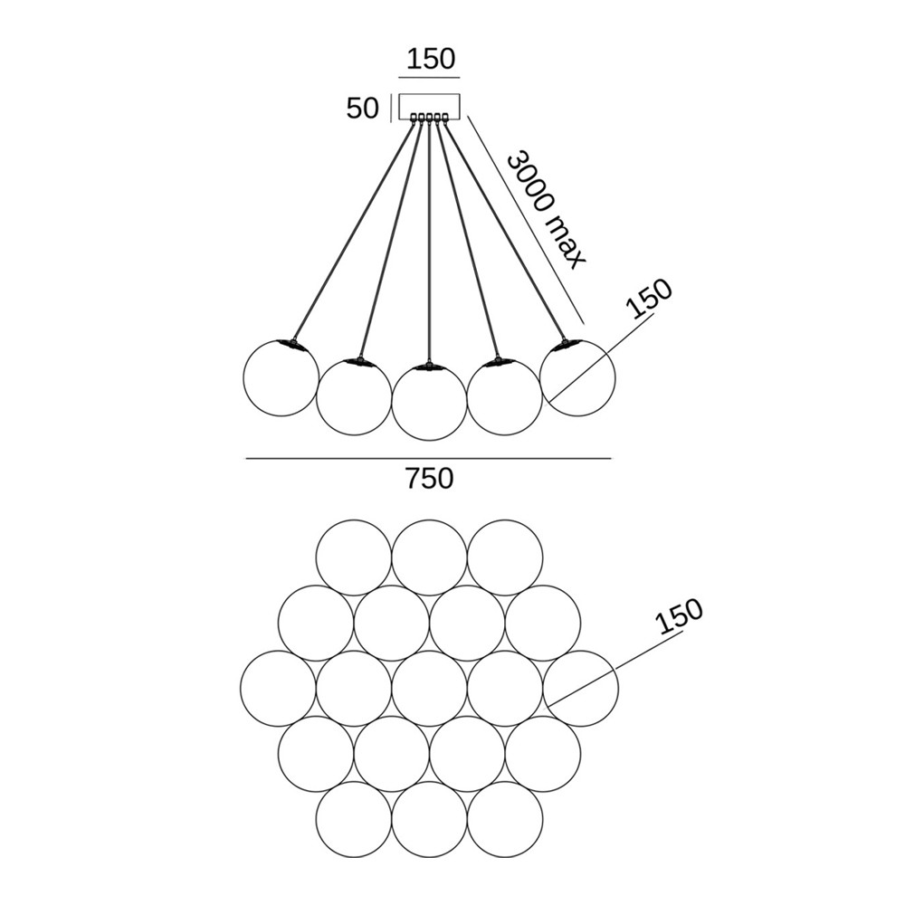 Люстра подвесная круглая с сферическими плафонами из натурального камня Glowing Spheres