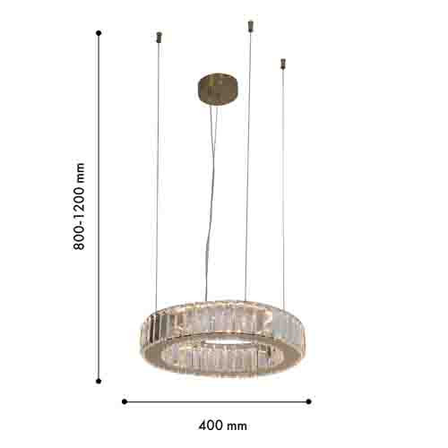 Люстра подвесная круглая светодиодная из хрусталя золотого цвета Ring Horizontal