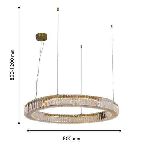 Люстра подвесная круглая светодиодная из хрусталя золотого цвета Ring Horizontal