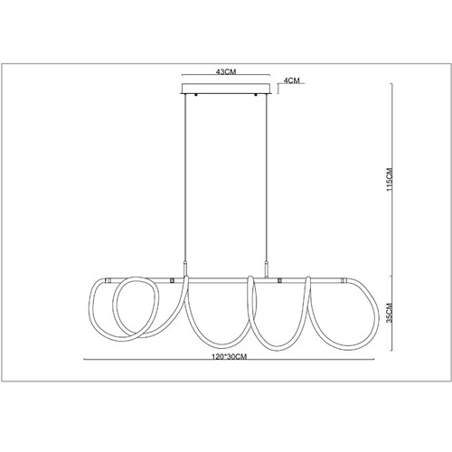 Люстра подвесная линейная с металлическим каркасом и изогнутыми светящимися линиями Длина 120 см Luke Lampco Tracer Lamp