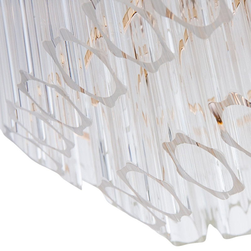 Люстра подвесная многослойная с прозрачными хрустальными трубками и золотистым каркасом Hexagon Tube Light