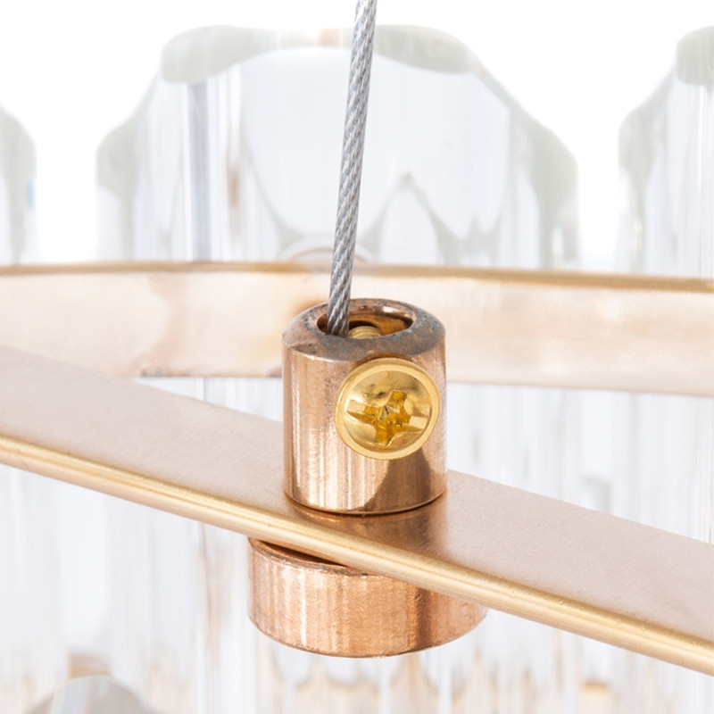 Люстра подвесная многослойная с прозрачными хрустальными трубками и золотистым каркасом Hexagon Tube Light