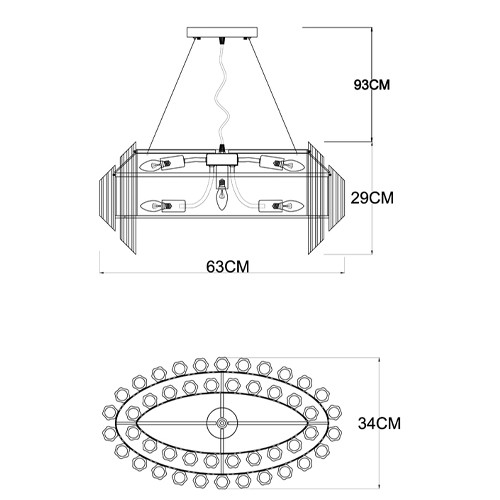 Люстра подвесная многослойная с прозрачными хрустальными трубками и золотистым каркасом Hexagon Tube Light