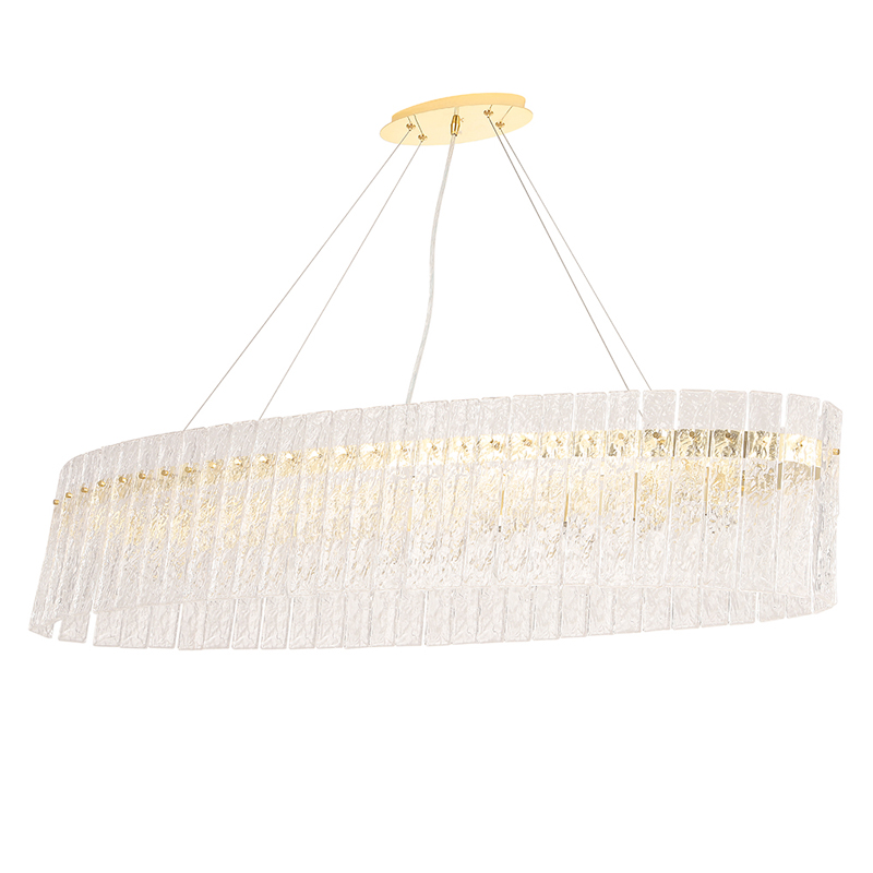 Люстра подвесная овальная с рельефными стеклянными панелями и золотым металлическим каркасом Textured Glass Chandelier