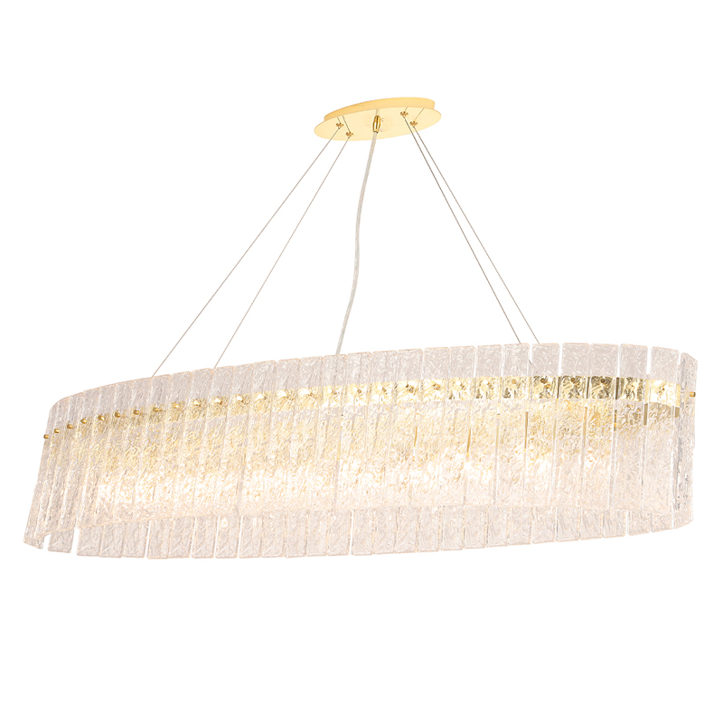 Люстра подвесная овальная с рельефными стеклянными панелями и золотым металлическим каркасом Textured Glass Chandelier