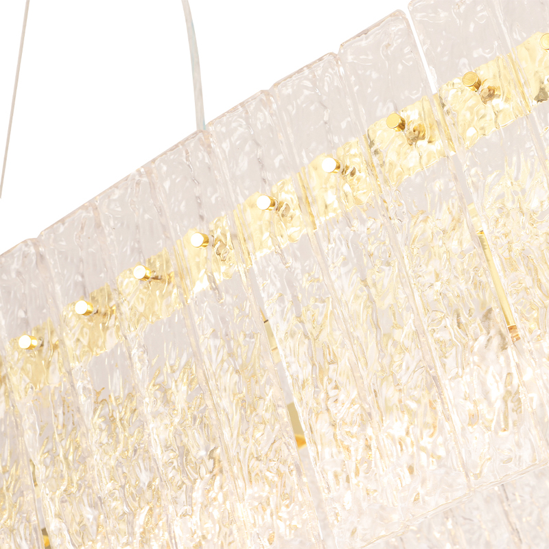 Люстра подвесная овальная с рельефными стеклянными панелями и золотым металлическим каркасом Textured Glass Chandelier