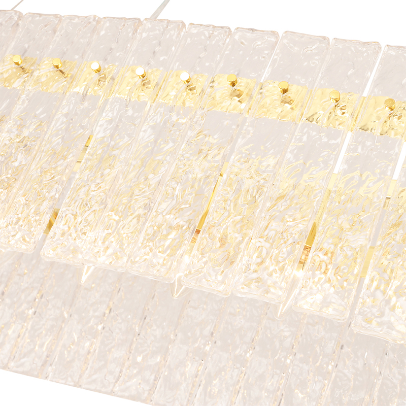 Люстра подвесная овальная с рельефными стеклянными панелями и золотым металлическим каркасом Textured Glass Chandelier