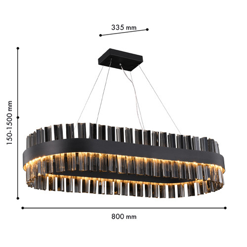 Люстра подвесная овальная с чёрным металлическим каркасом и элементами из дымчатого стекла Retro FROZEN GLASS