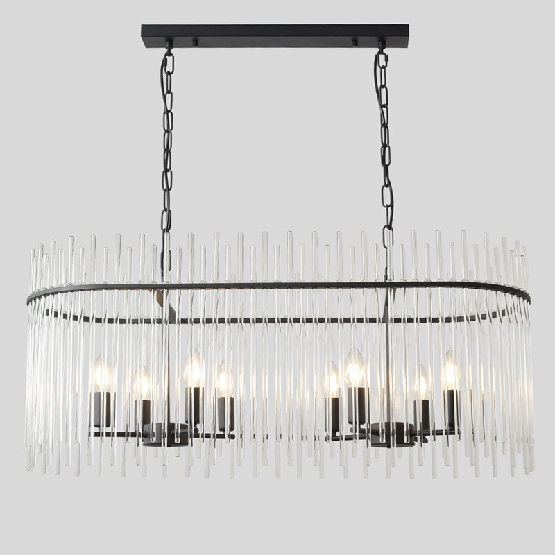 Люстра подвесная овальная со стеклянными прозрачными трубками и металлическим каркасом черного цвета Nembus