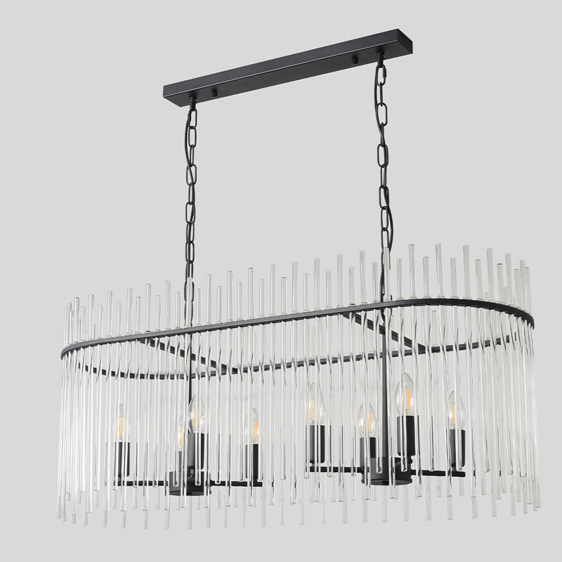 Люстра подвесная овальная со стеклянными прозрачными трубками и металлическим каркасом черного цвета Nembus