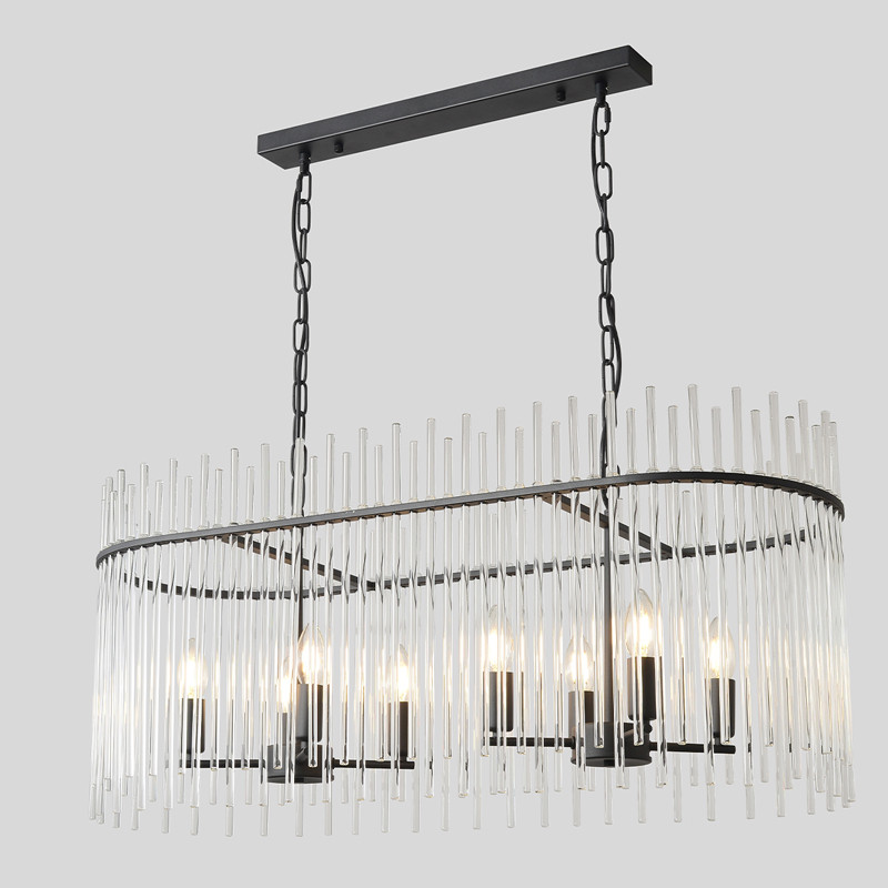 Люстра подвесная овальная со стеклянными прозрачными трубками и металлическим каркасом черного цвета Nembus