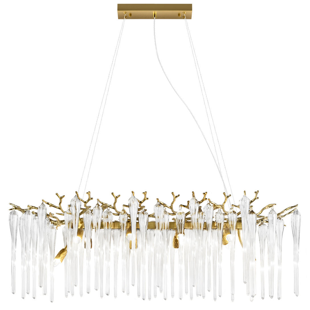 Люстра подвесная прямоугольная с бронзовыми акцентами и прозрачными стеклянными каплями Droplet Chandelier