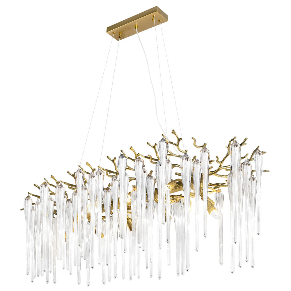 Люстра подвесная прямоугольная с бронзовыми акцентами и прозрачными стеклянными каплями Droplet Chandelier