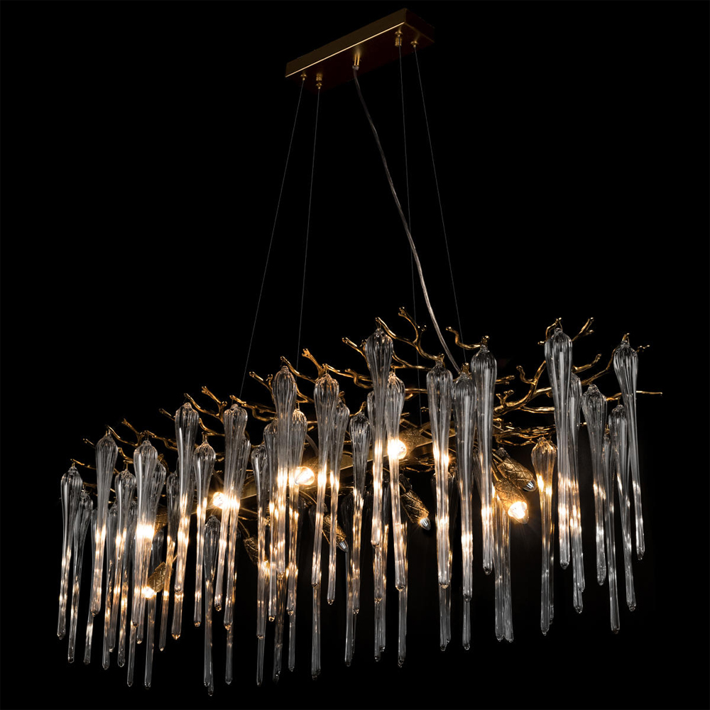 Люстра подвесная прямоугольная с бронзовыми акцентами и прозрачными стеклянными каплями Droplet Chandelier