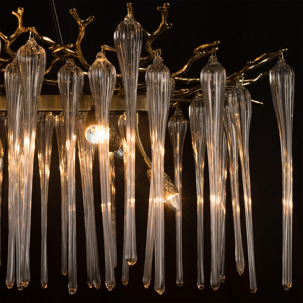 Люстра подвесная прямоугольная с бронзовыми акцентами и прозрачными стеклянными каплями Droplet Chandelier