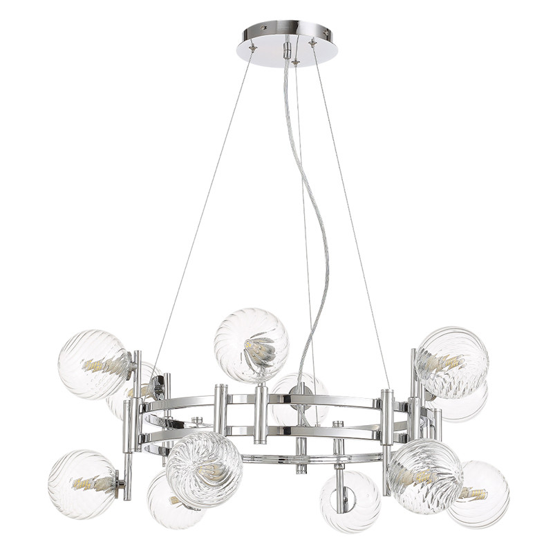 Люстра подвесная с 12-ю рельефными прозрачными плафонами из стекла и основанием цвета Хром Perforated Glass Bubbles